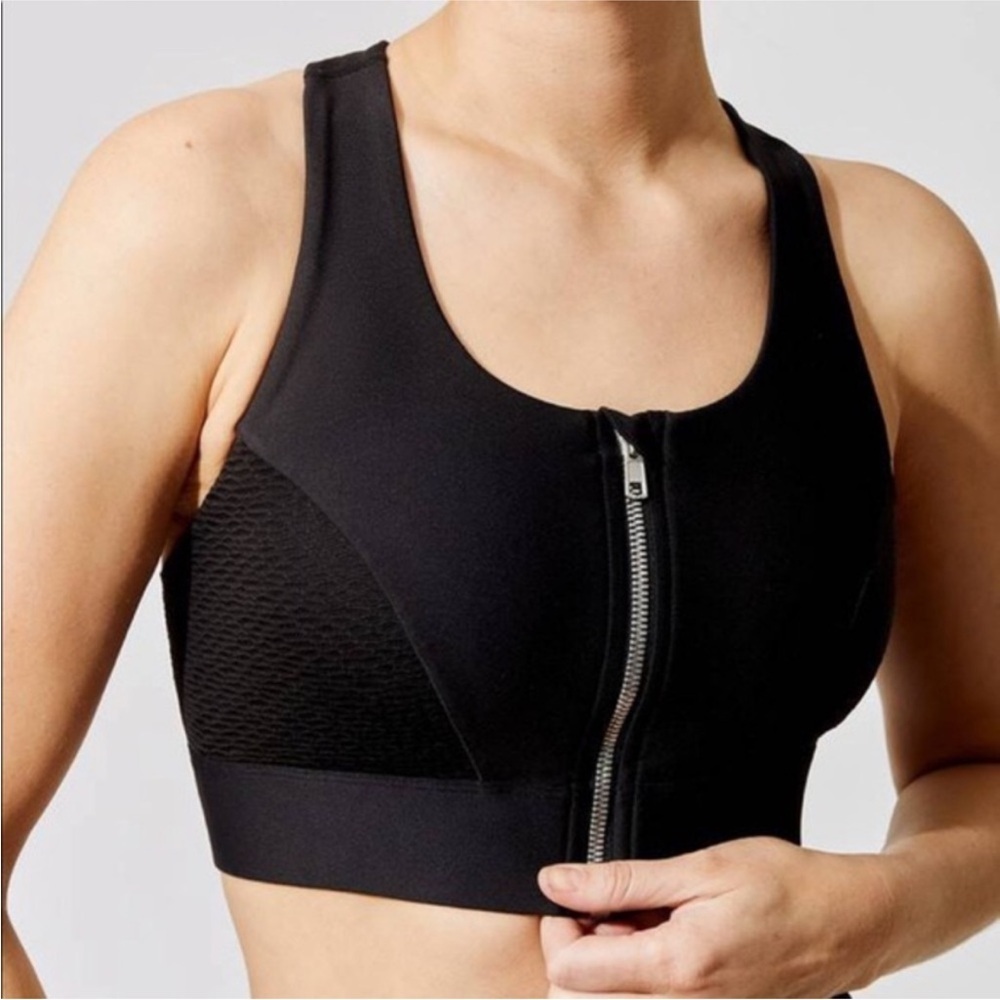 Carbon38 Front Zip Mesh Detail Sports Bra